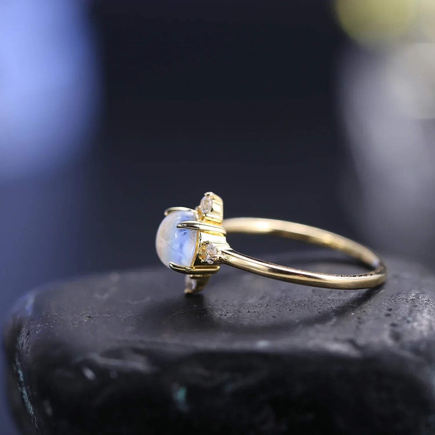 Goldmondsteinring Mondstein stapelbarer Ring einfacher Verlobungsring | Shop Nory