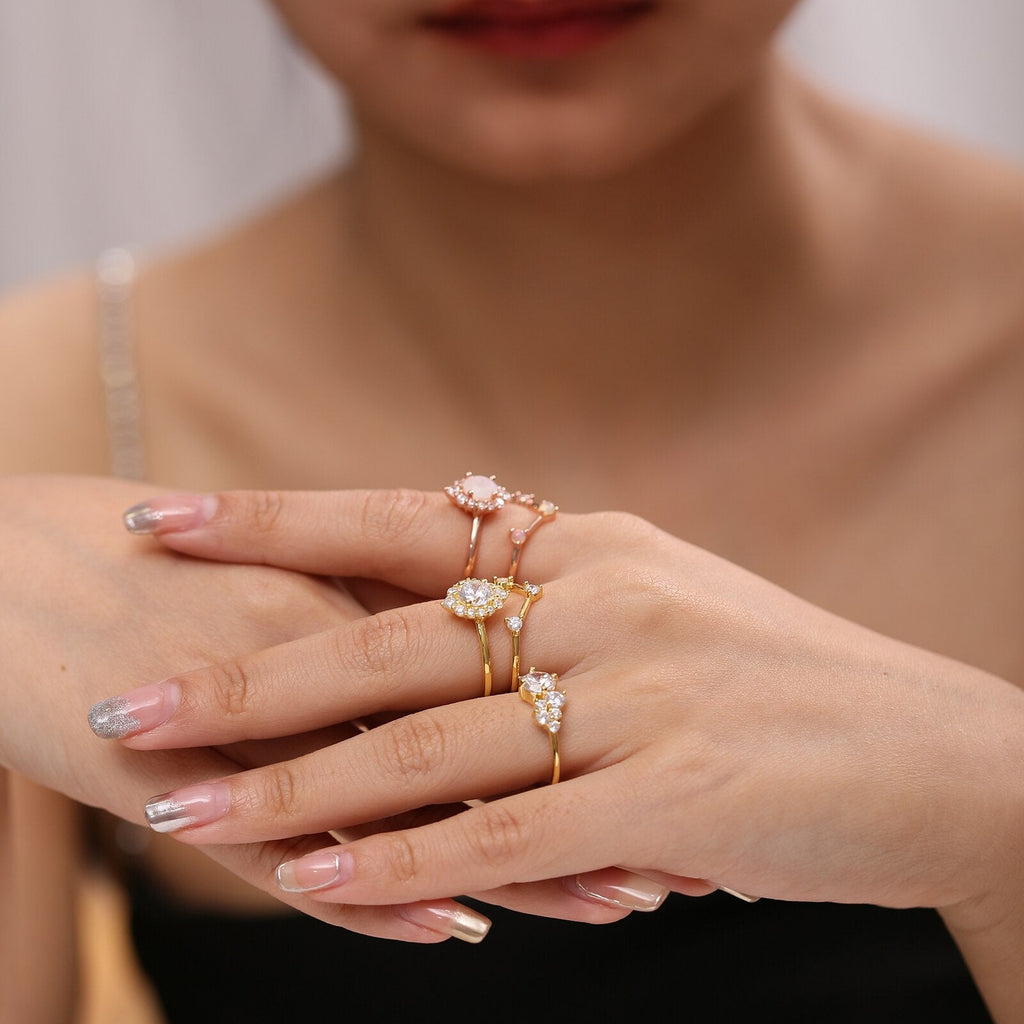 Moissanit-Solitärring mit Halo-Fassung im Rundschliff | Shop Nory