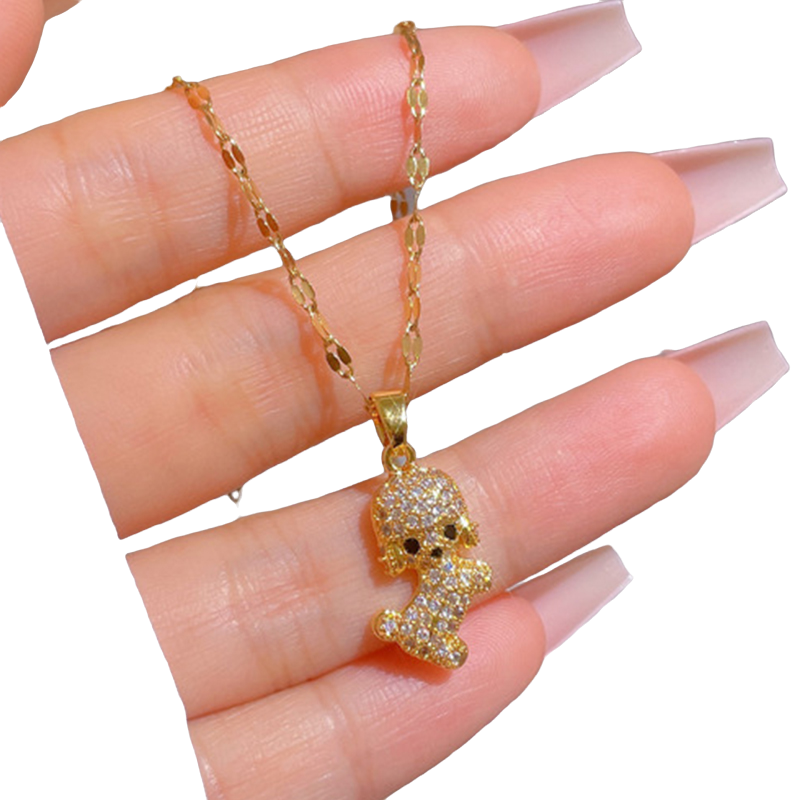 Unisex Gold Edelstahl Süß Teddy Hund Kristall Anhänger Link Kette Halskette | Shop Nory