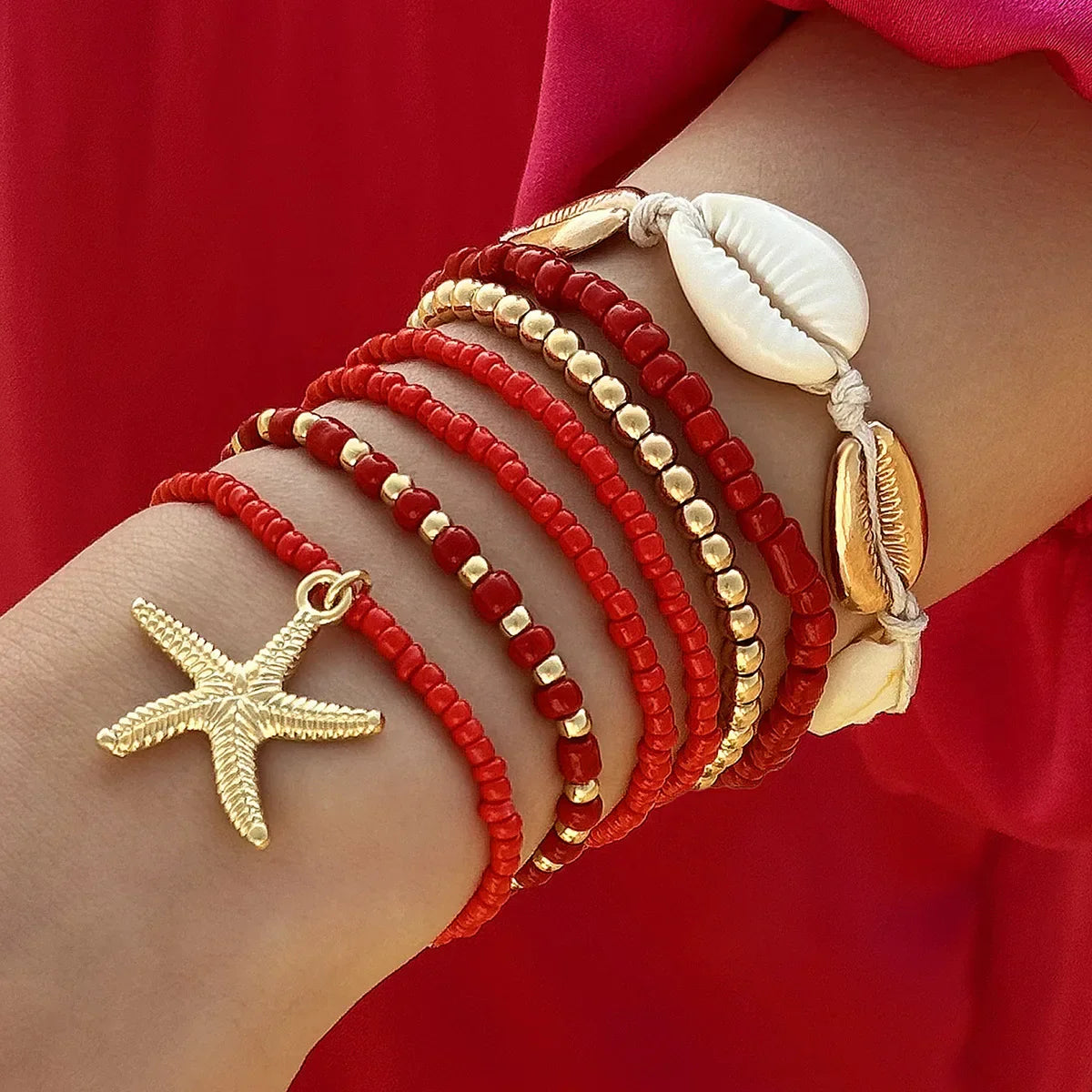 7-teiliges Boho Seestern- und Muschel-Perlenarmband-Set für Frauen Shop Nory