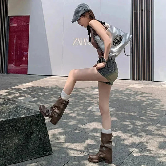 Falten Mid-Calf Stiefel