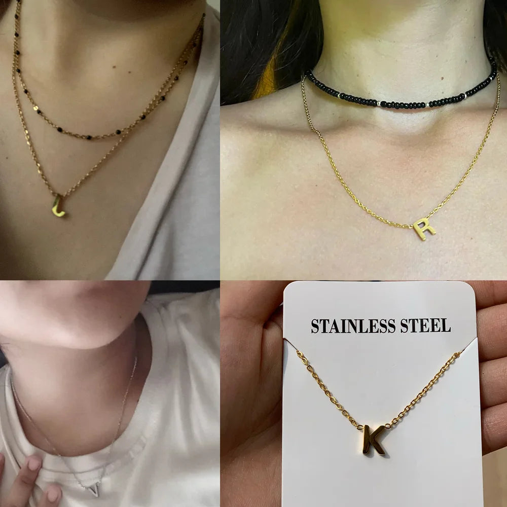 Minimalistische Initialen Halskette – A–Z Alphabet Edelstahl Choker für Frauen Shop Nory