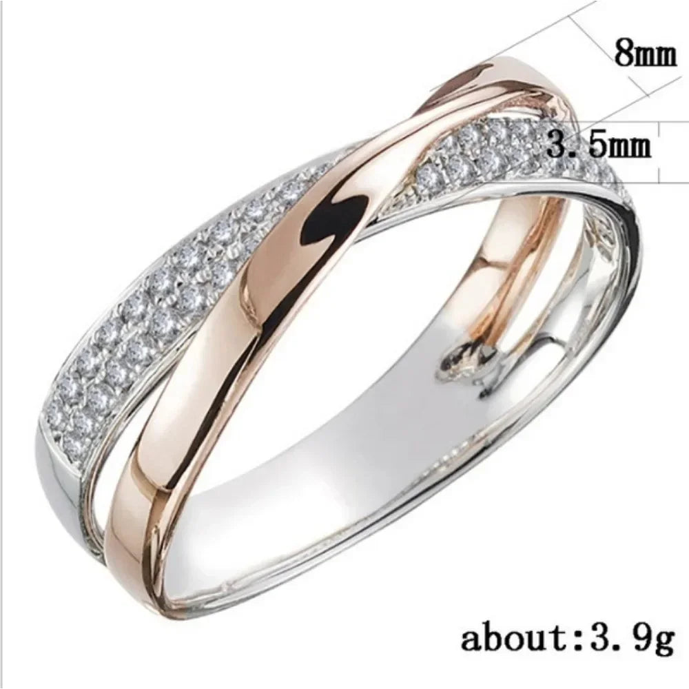 Elegante Zweitönige X-Form Zirkonring für Frauen | Shop Nory