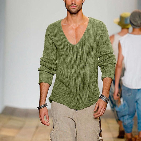 Niedriges V-Ausschnitt Strickpullover