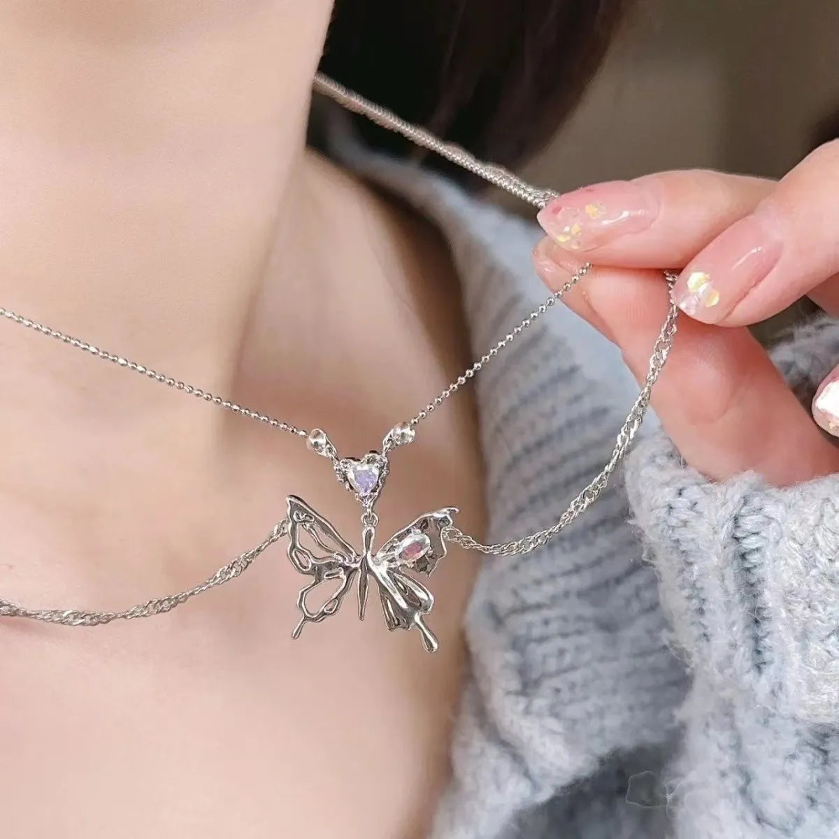 Kristall Schmetterlings Anhänger Halskette | Shop Nory