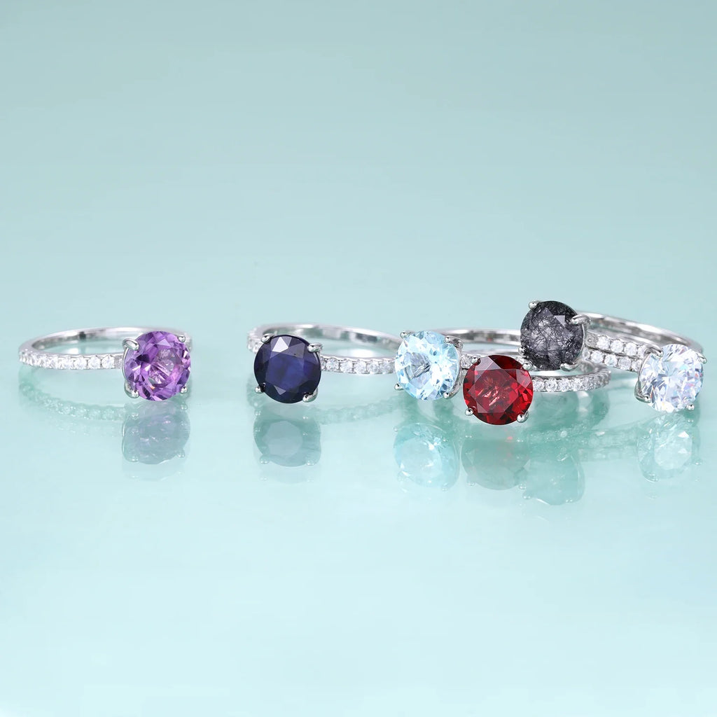 Silberner Rutilquarz-Ring, runder Verlobungsring, schlicht und zierlich | Shop Nory