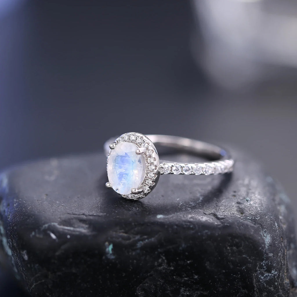 Mondstein-Diamantring im antiken Stil aus Sterlingsilber | Shop Nory