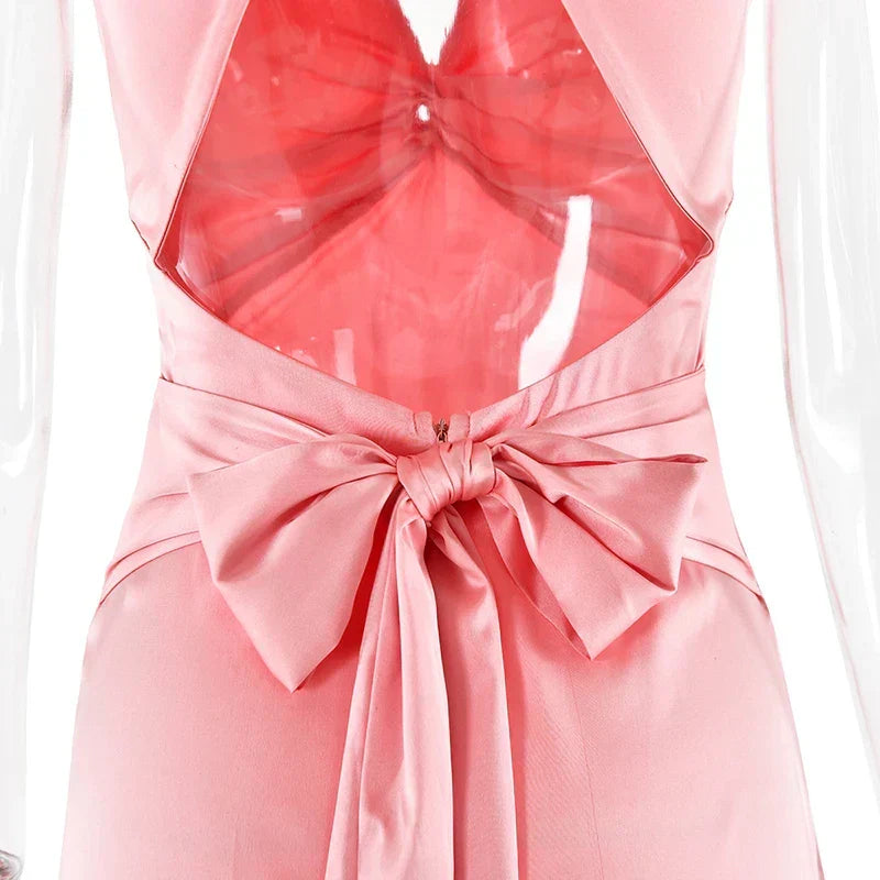 Schleife Rückenfrei Abend Maxi Kleid