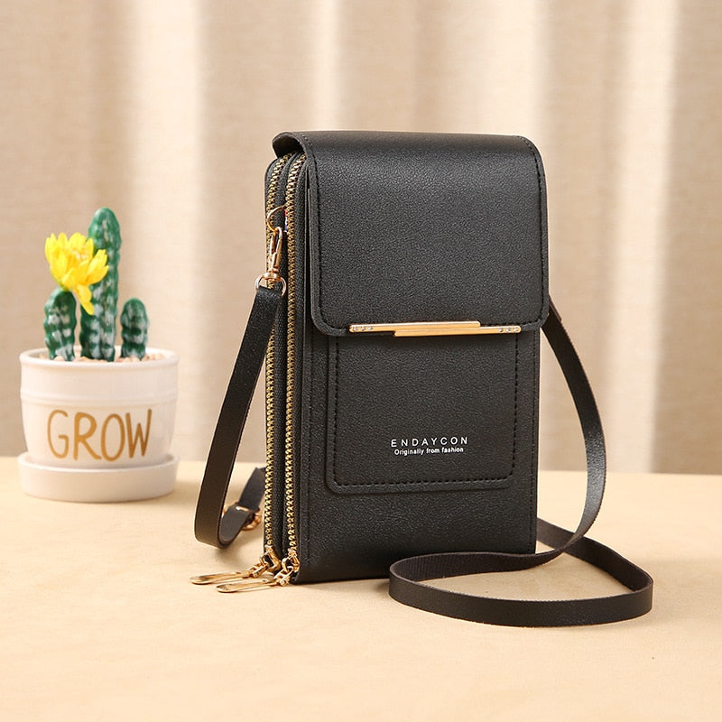 Leder Smartphone Clutch Damen Handtasche mit Touchscreen-Fenster