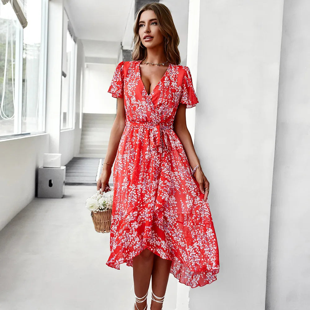 Kurzarmkleid mit V-Ausschnitt für Frauen