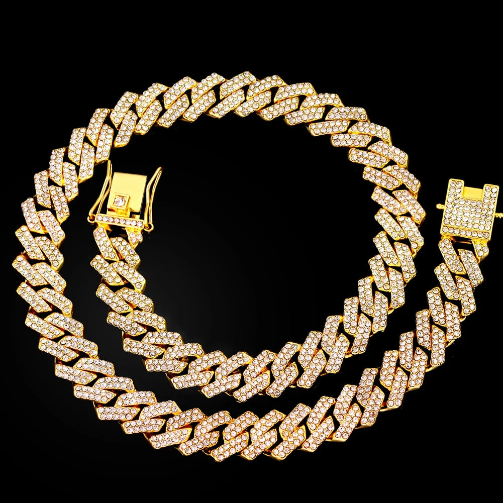 Gold Cuban Link Kette – 2-reihige Strass-Prong-Halskette für Männer & Frauen Shop Nory