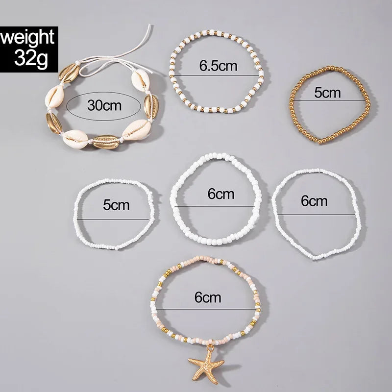 7-teiliges Boho Seestern- und Muschel-Perlenarmband-Set für Frauen Shop Nory