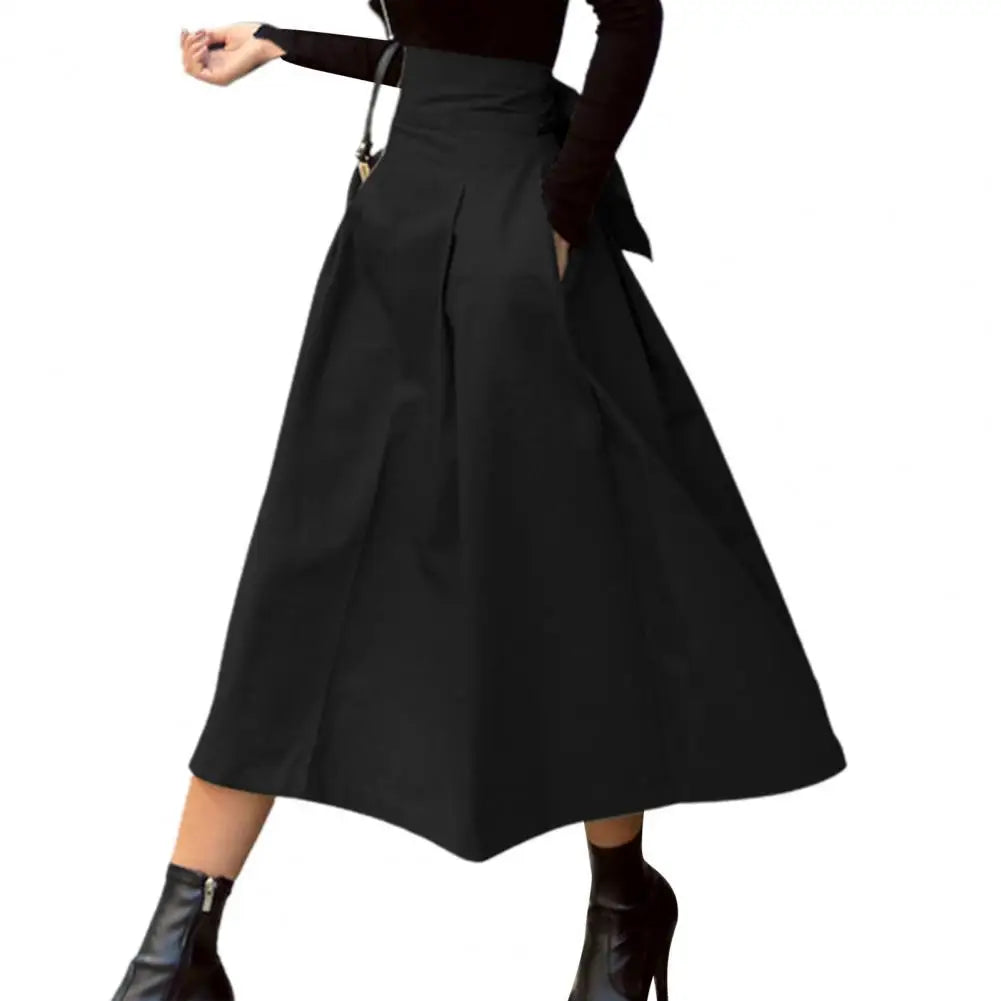 Einfarbiger Midi-Rock Damen Sommerrock Hohe Taille A-Linie Rock für Damen Knöchellanger Rock Faldas Larga