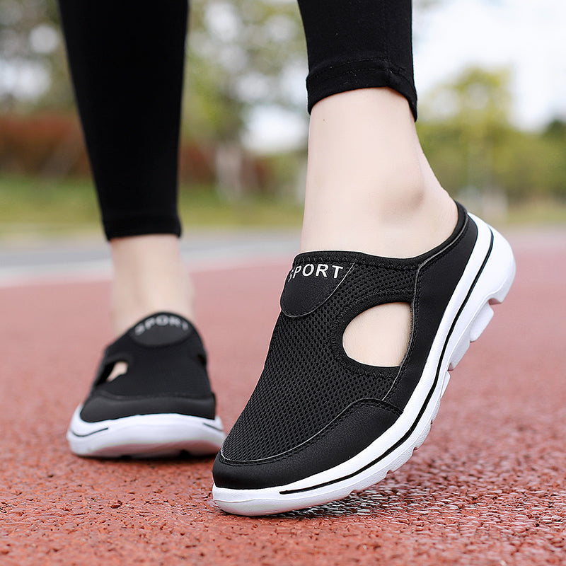 ShopNory Damen Slip-On-Pantoletten aus Mesh mit seitlichen Ausschnitten