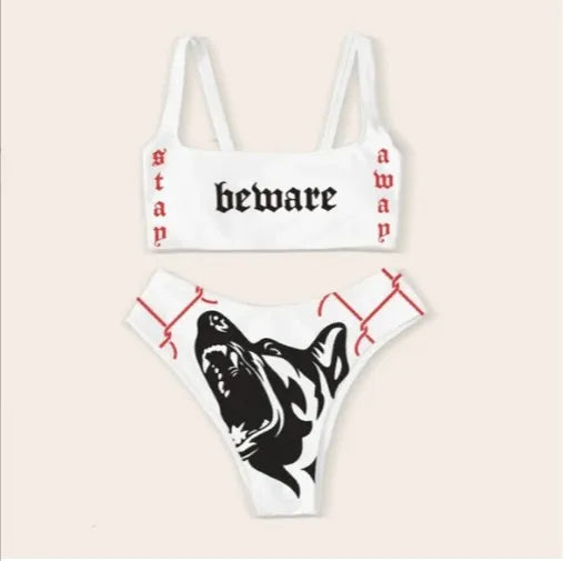 Sexy Goth Bikini Frauen Buchstaben Totenkopf Druck Badeanzug Split Badeanzug Hohe Taille Gotische Bikini Set Strandoutfits