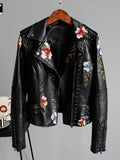 Damenlederjacke mit Eleganten und Schicken Bestickten Blumen