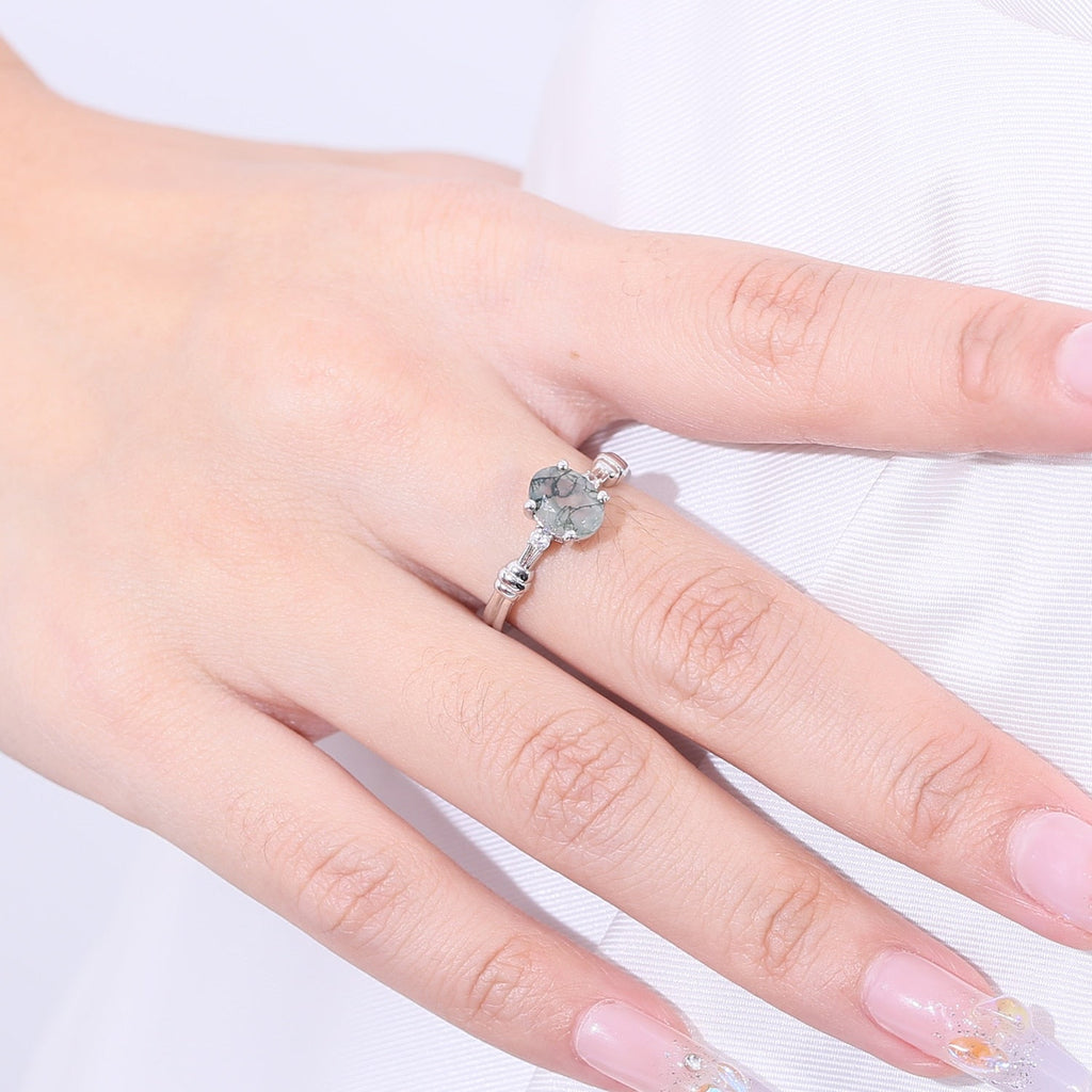 Von der Natur inspirierter Moosachat-Verlobungsring in Silber | Shop Nory