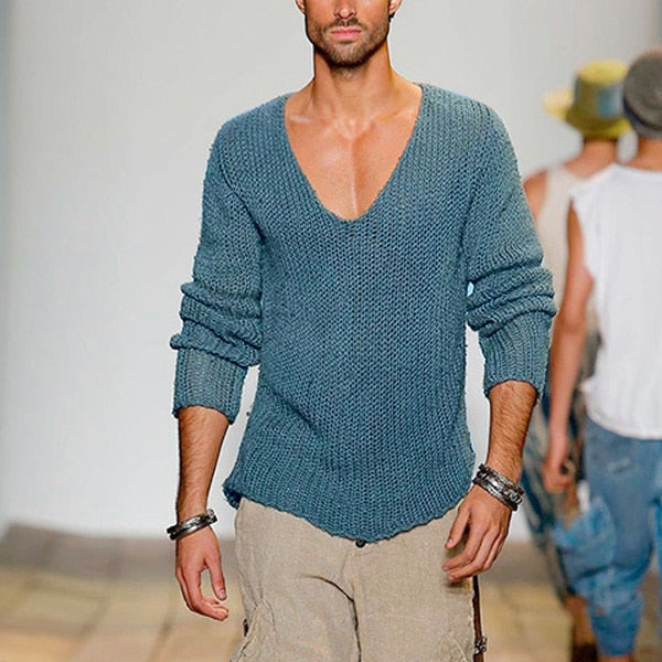 Niedriges V-Ausschnitt Strickpullover