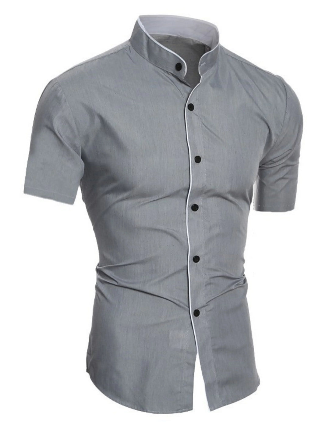 Herren Slim Fit Stehkragenhemd Kurzarm