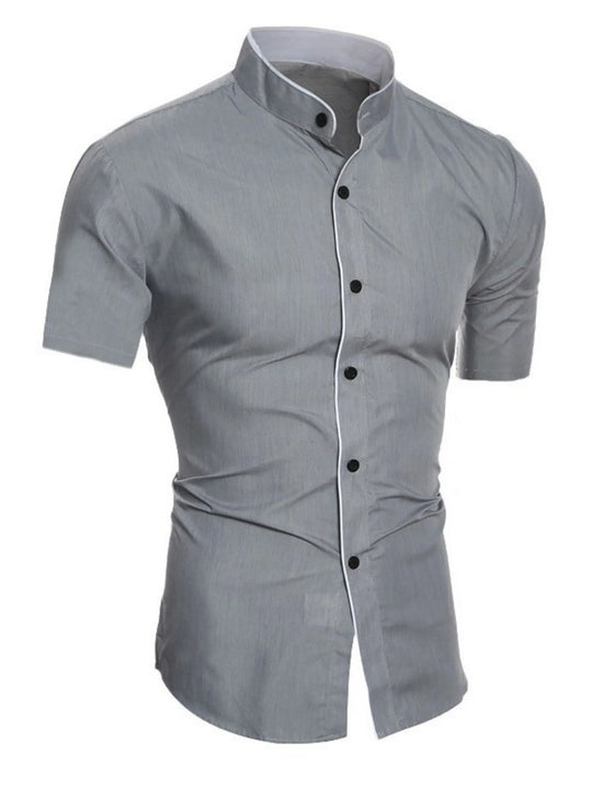 Herren Slim Fit Stehkragenhemd Kurzarm