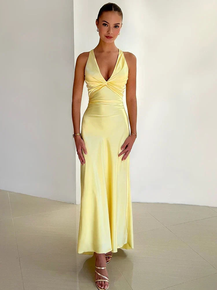 Schleife Rückenfrei Abend Maxi Kleid