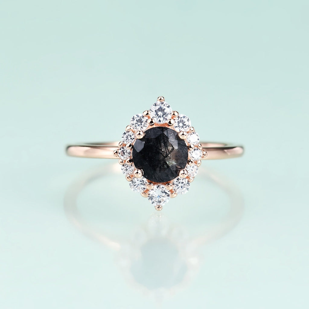Verlobungsring mit schwarzem Rutilquarzring | Shop Nory