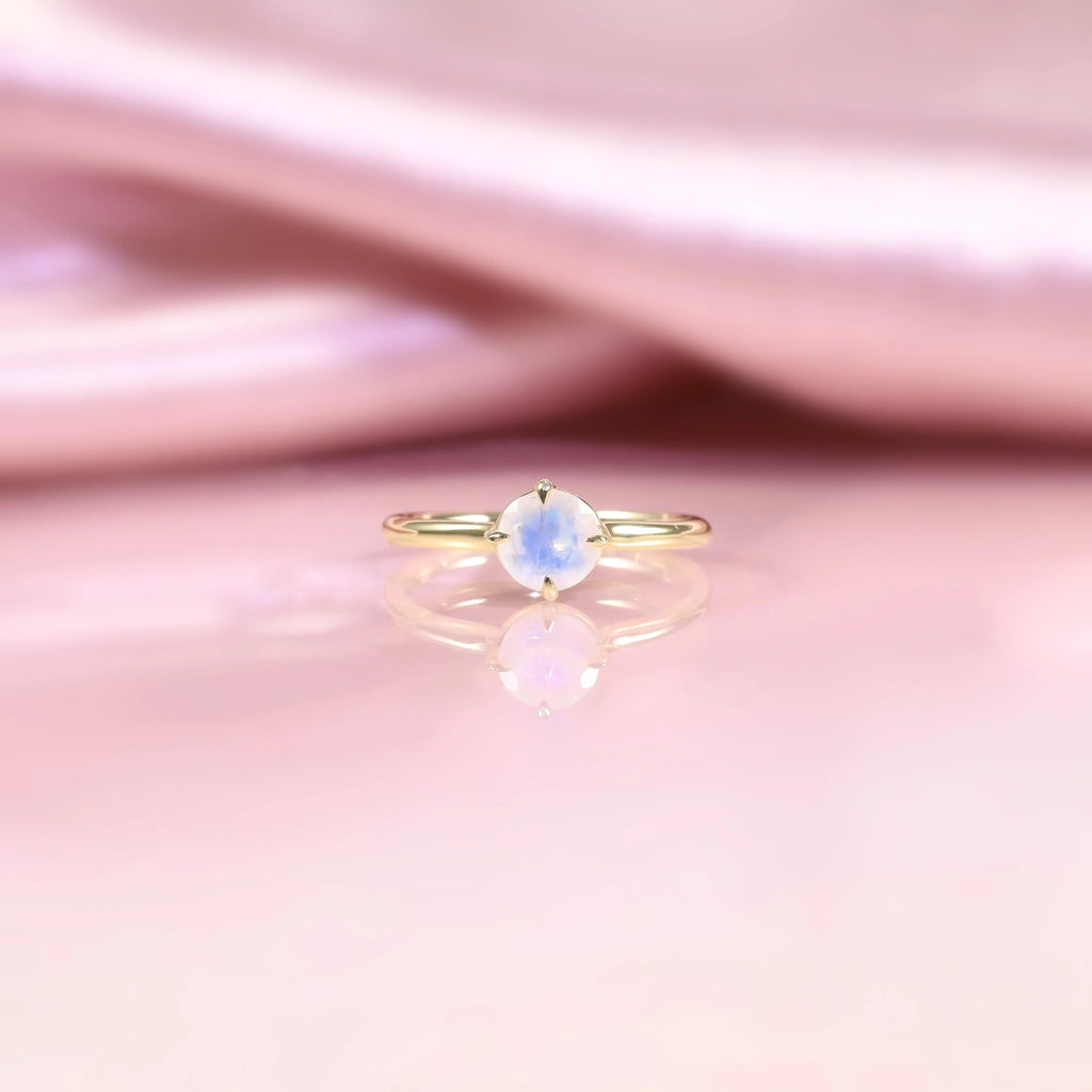 Mondstein-Kristallring minimalistisch mit rundem Mondstein Boho-Ring Edelsteinring | Shop Nory