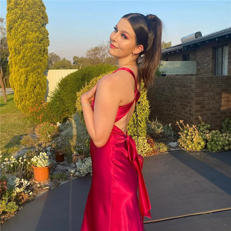 Schleife Rückenfrei Abend Maxi Kleid