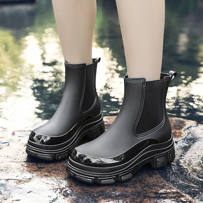 Gummistiefel Wasserdicht Kurz Knöchel Slip on mit Grip Sohle