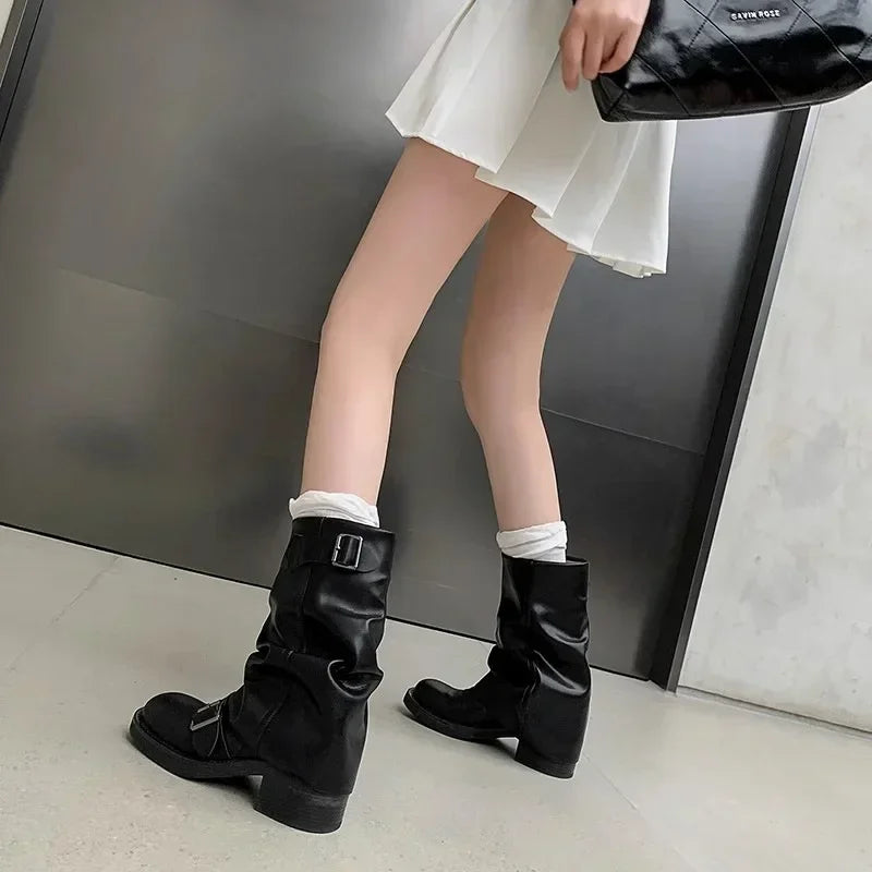 Falten Mid-Calf Stiefel
