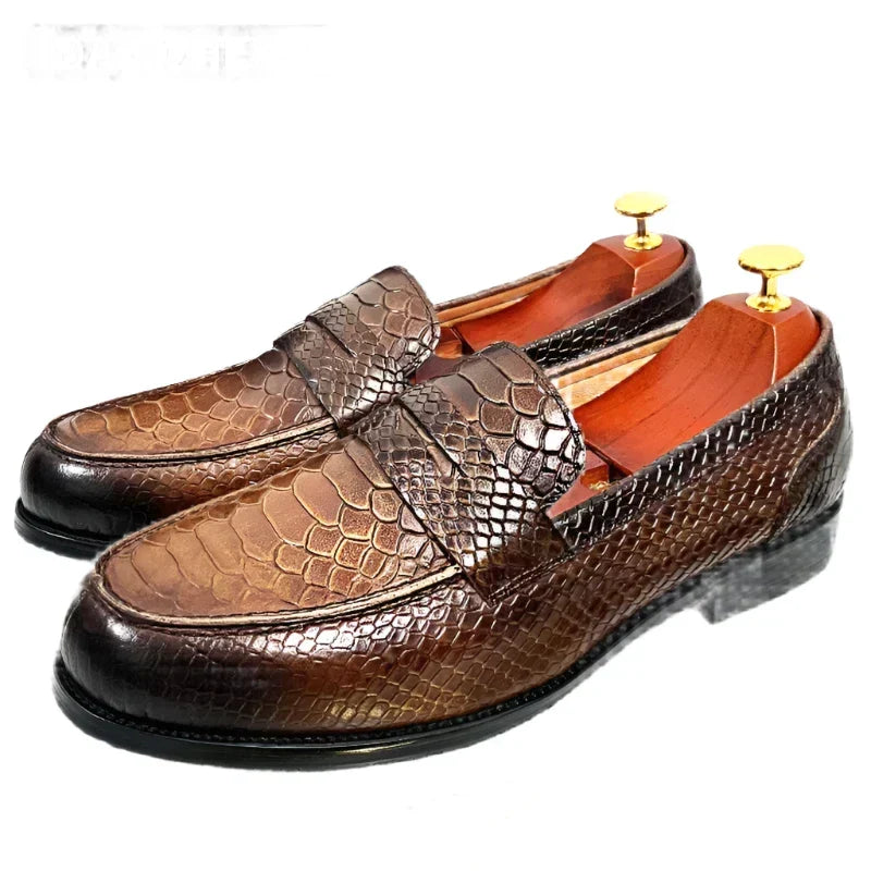 Shopnory | Luxus Schwarze Lederloafers mit Schlangenprint