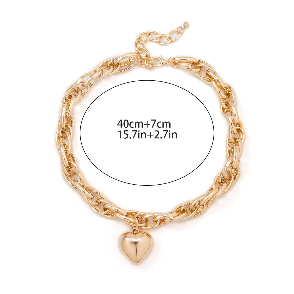 Damen Gold / Silber Herzanhänger Chunky Kreis InterLink Kette Choker Party Halskette | Shop Nory