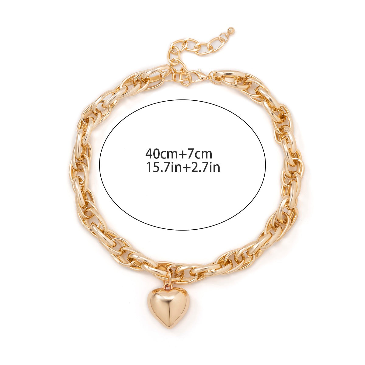 Damen Gold / Silber Herzanhänger Chunky Kreis InterLink Kette Choker Party Halskette | Shop Nory