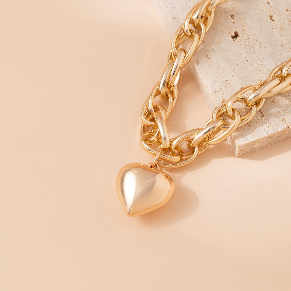 Damen Gold / Silber Herzanhänger Chunky Kreis InterLink Kette Choker Party Halskette | Shop Nory