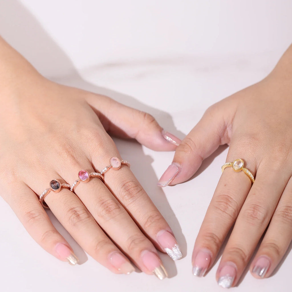 Rutilquarz-Verlobungsring mit ovaler Lünette, zierlich und schlicht | Shop Nory