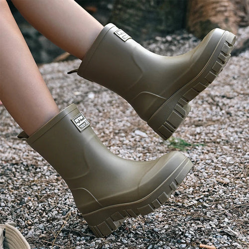 Damen Chelsea wasserdichte Stiefel mit Blockabsatz & gemusterter Sohle