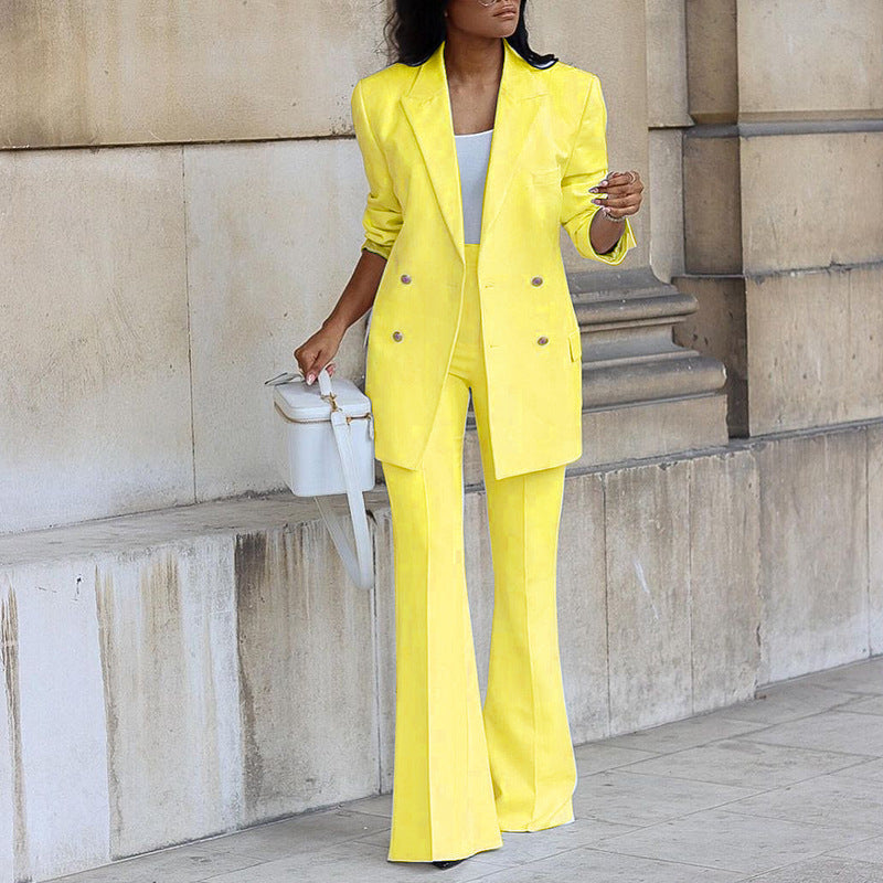 Geknöpfte Blazer mit Schlaghose Zwei-teil Set