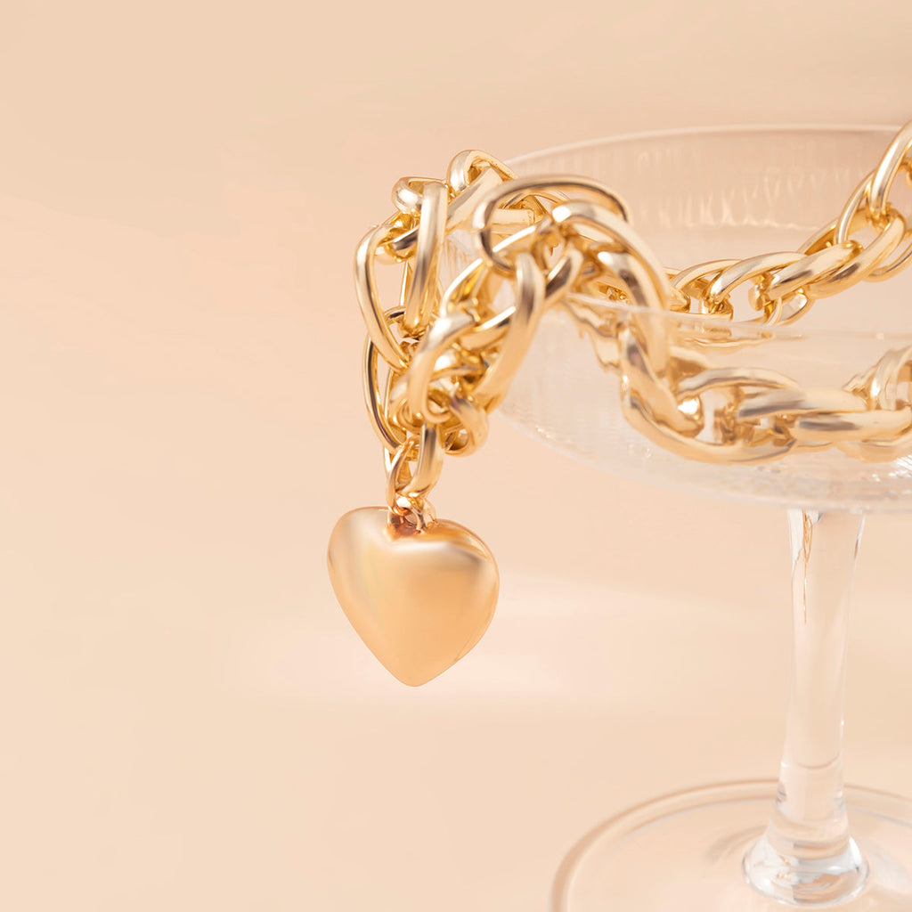 Damen Gold / Silber Herzanhänger Chunky Kreis InterLink Kette Choker Party Halskette | Shop Nory