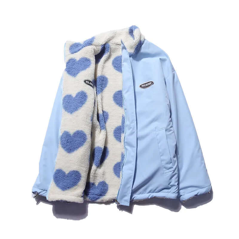 Wendbarer Herz-Druckmantel mit plüschigem Fleece-Futter