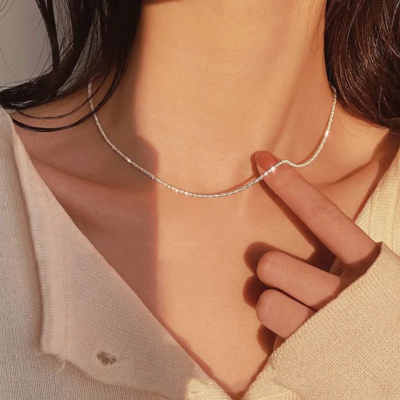 Glänzende Silber Schlüsselbein Kette Choker Halskette | Shop Nory