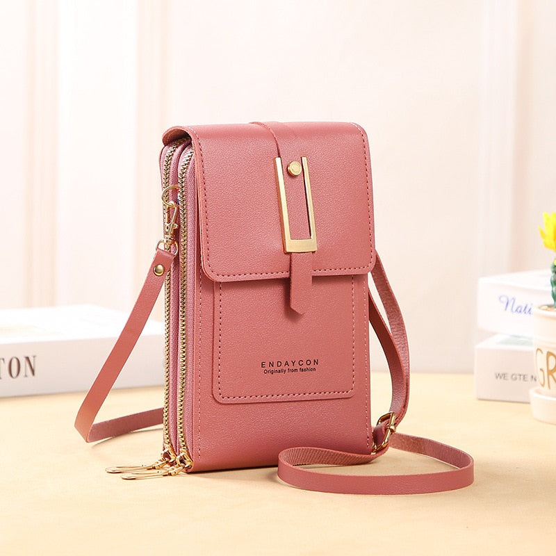 Leder Smartphone Clutch Damen Handtasche mit Touchscreen-Fenster