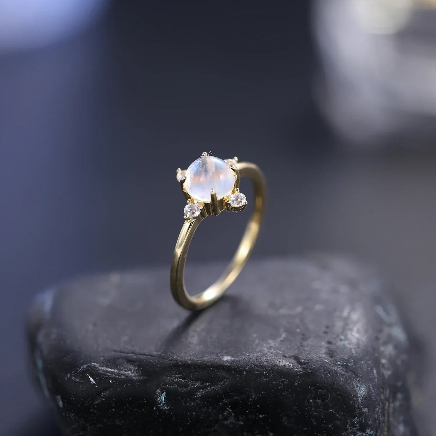 Goldmondsteinring Mondstein stapelbarer Ring einfacher Verlobungsring | Shop Nory