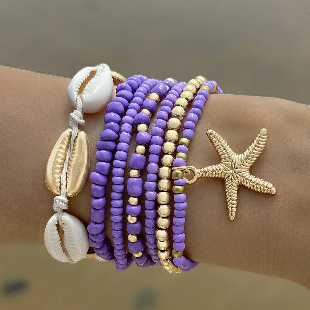 7-teiliges Boho Seestern- und Muschel-Perlenarmband-Set für Frauen Shop Nory