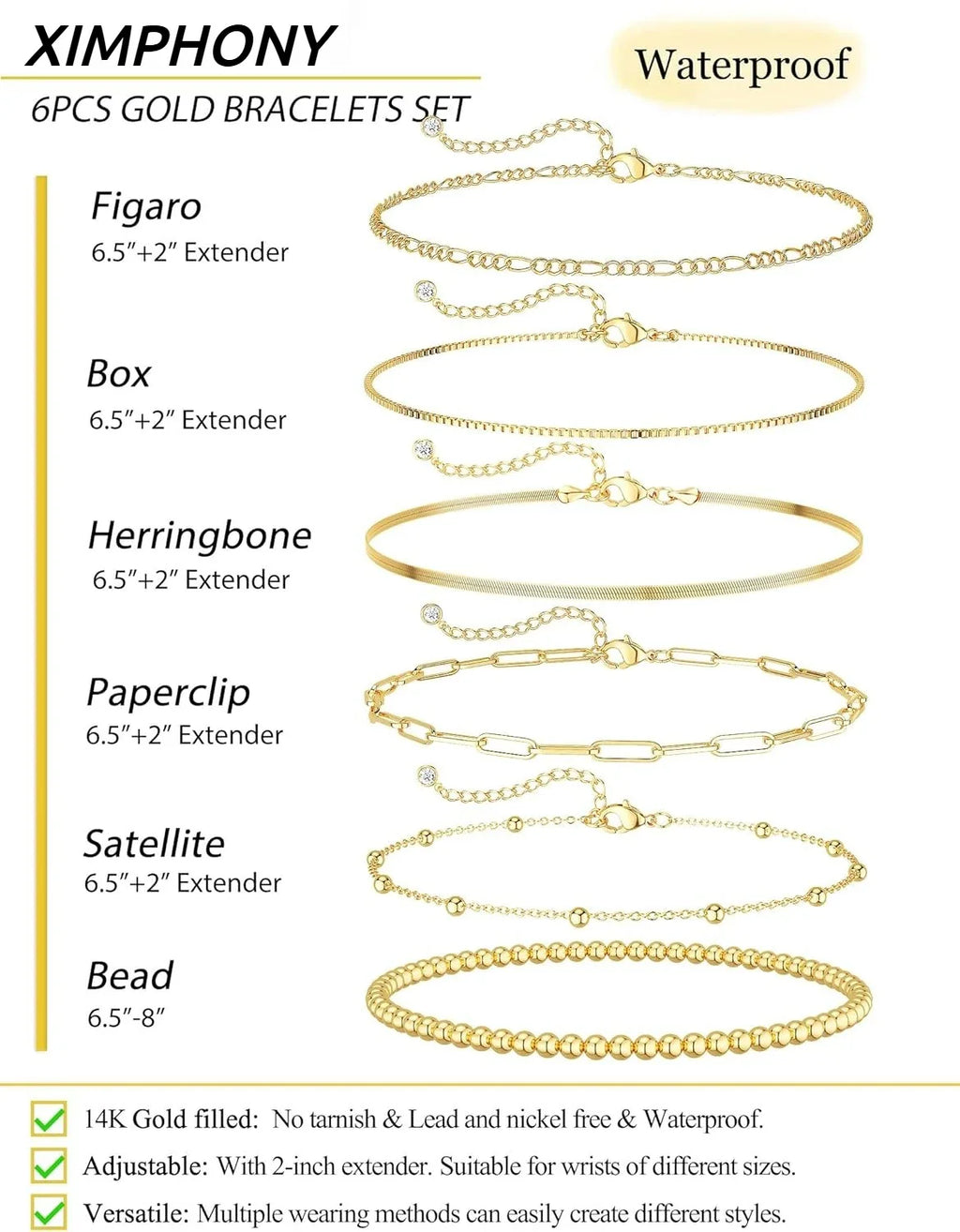 14K vergoldete wasserdichte Armbänder für Frauen Shop Nory