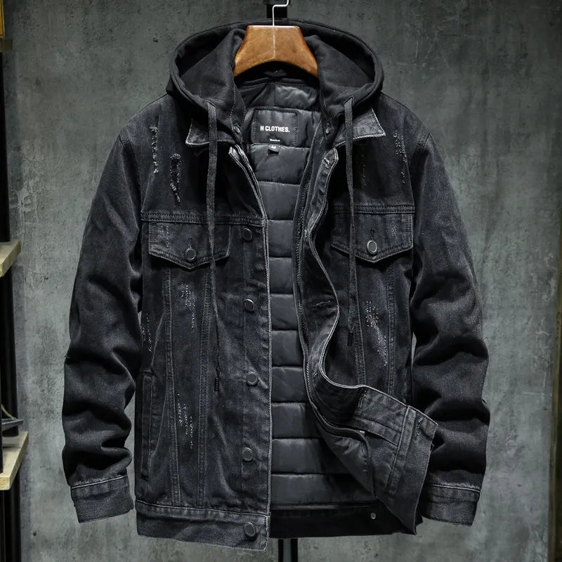 Herren Jeansjacke mit modernem Kapuzenpulli