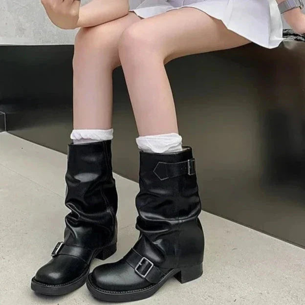 Falten Mid-Calf Stiefel