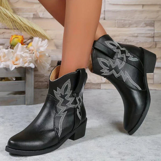 PU niedriger Absatz rutschfeste Damen Cowboystiefel