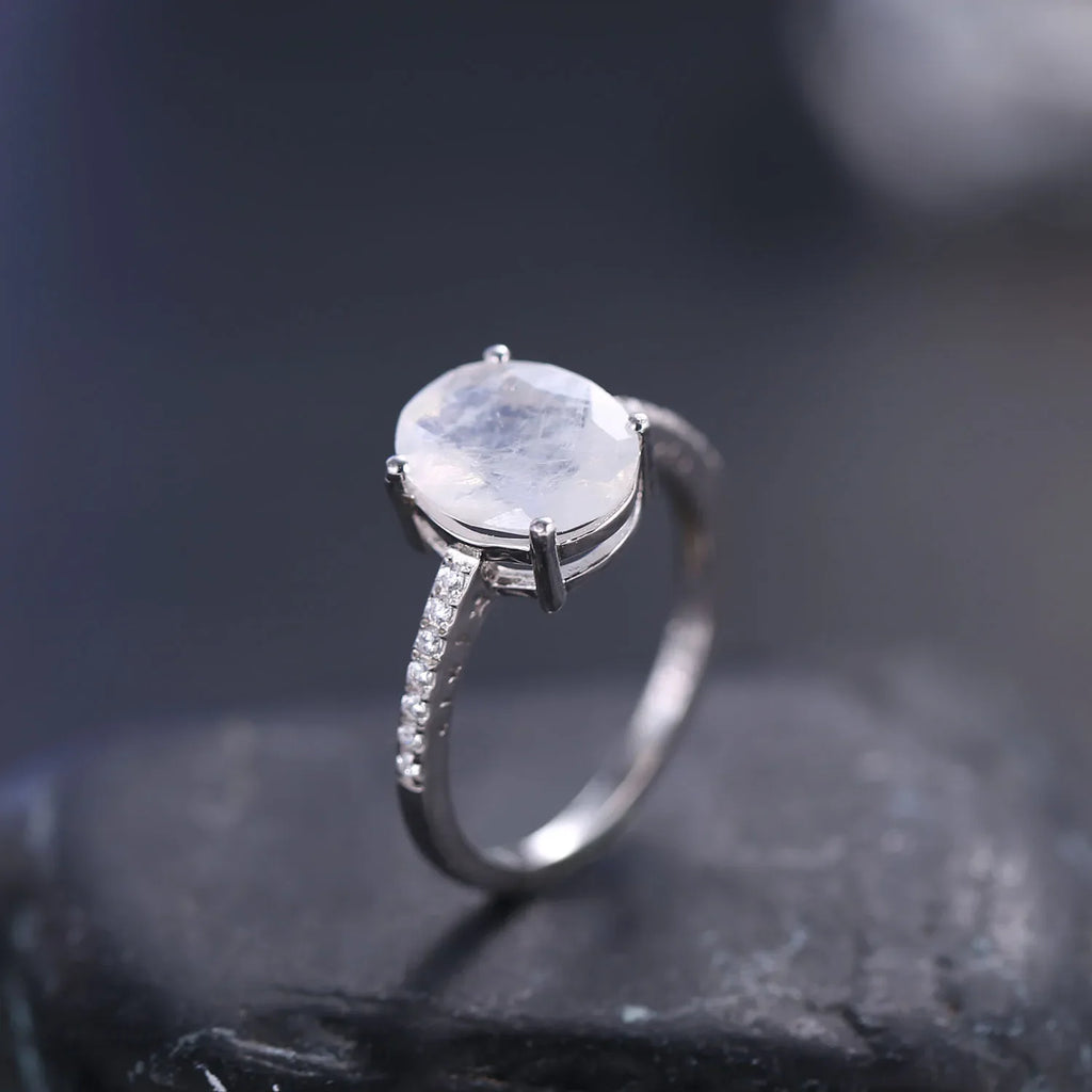 Sterlingsilber-Mondsteinring mit Diamant-CZ-Mondstein-Verlobungsring | Shop Nory