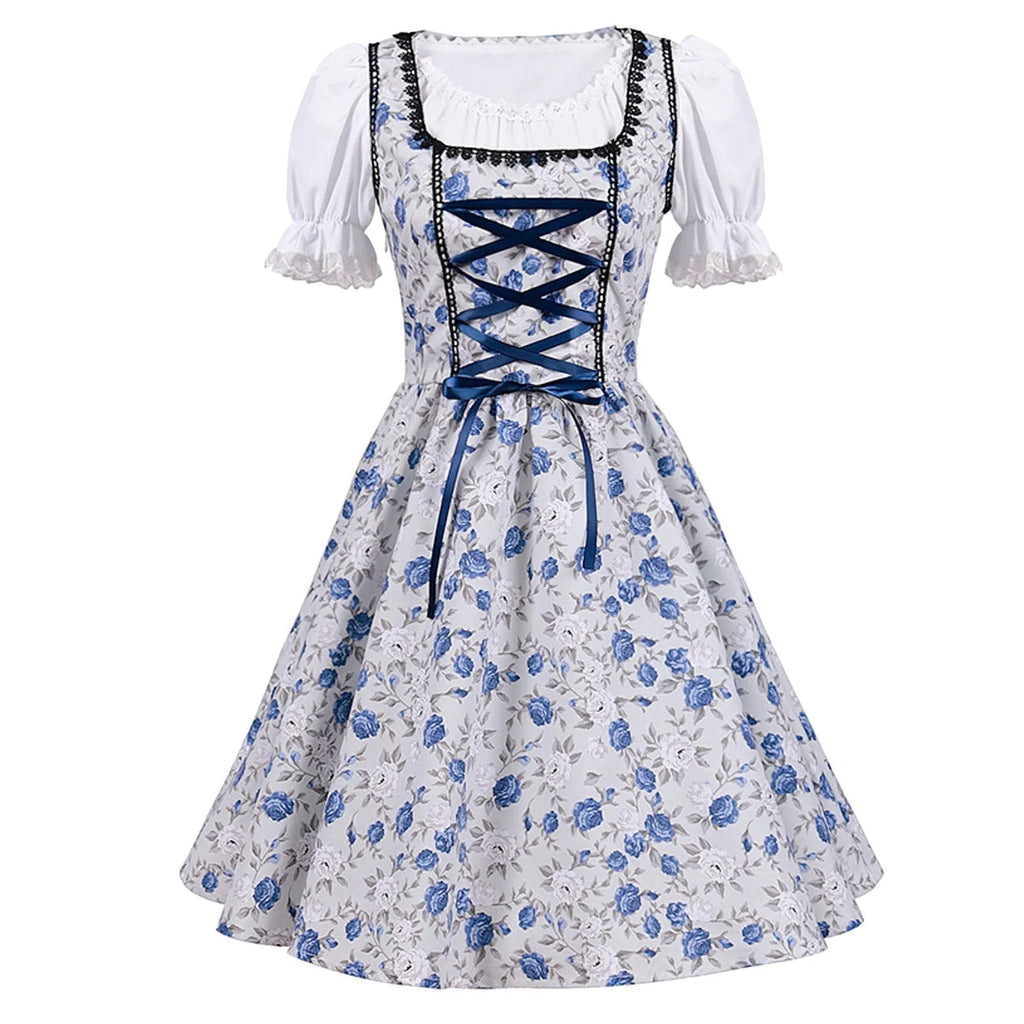 Kurzärmelig Spitze Oktoberfest Kleid mit Schürze