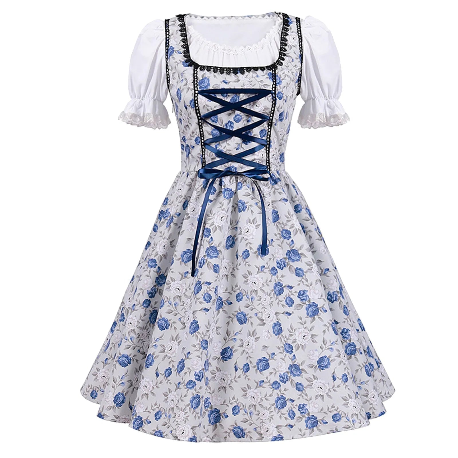 Kurzärmelig Spitze Oktoberfest Kleid mit Schürze